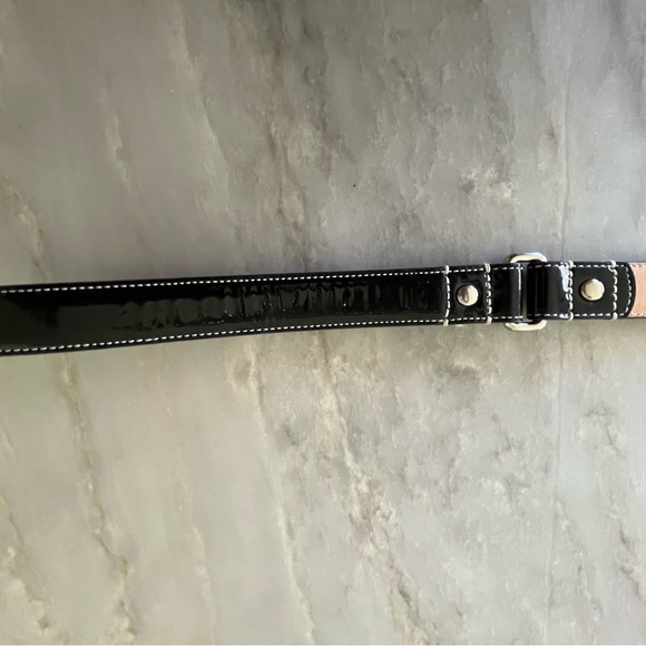 RARE! Coach Large Vintage Dog Leash Black Patent Leather with Red Grommets - Picture 5 of 10